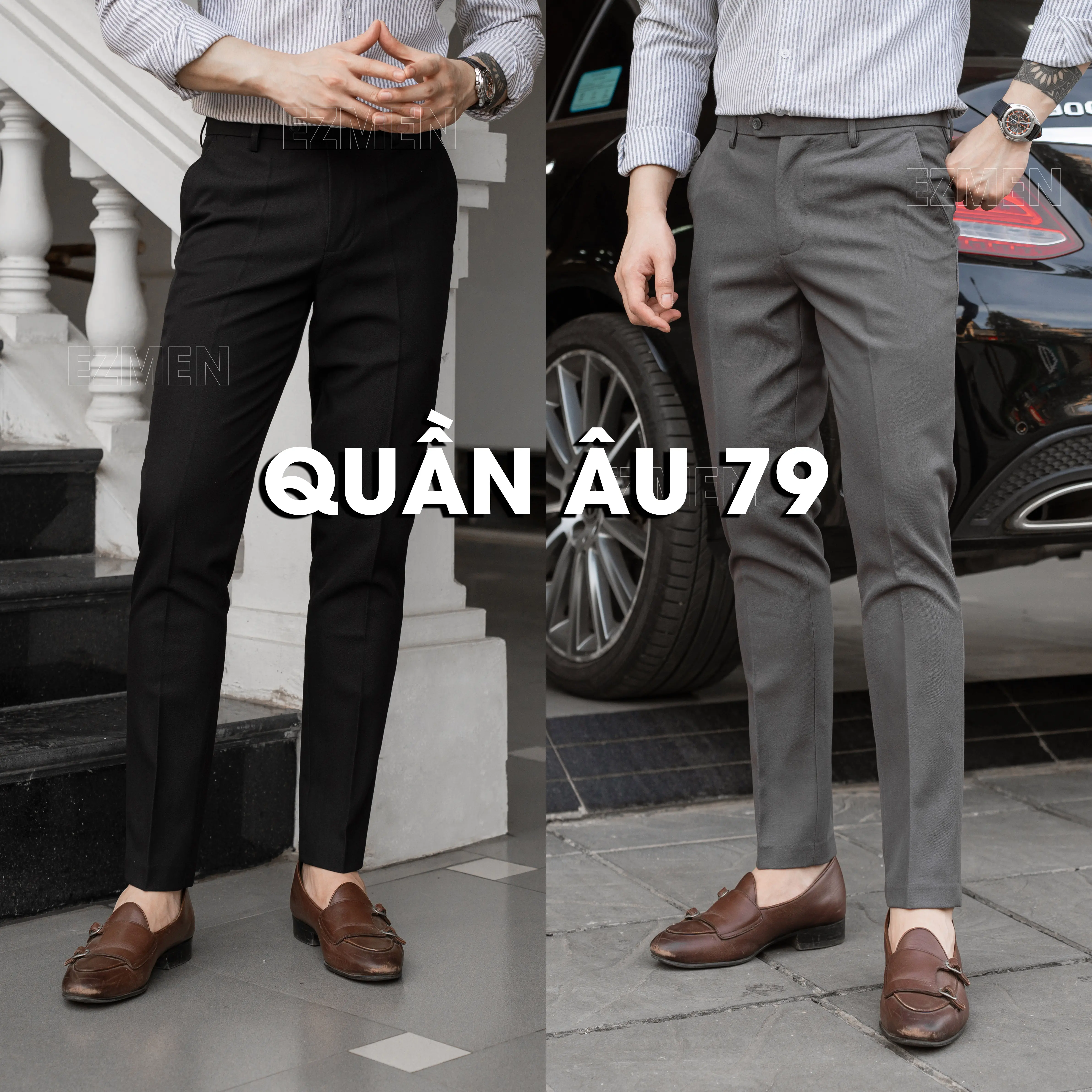 Quần âu vải chéo 79 đen dày dặn có túi