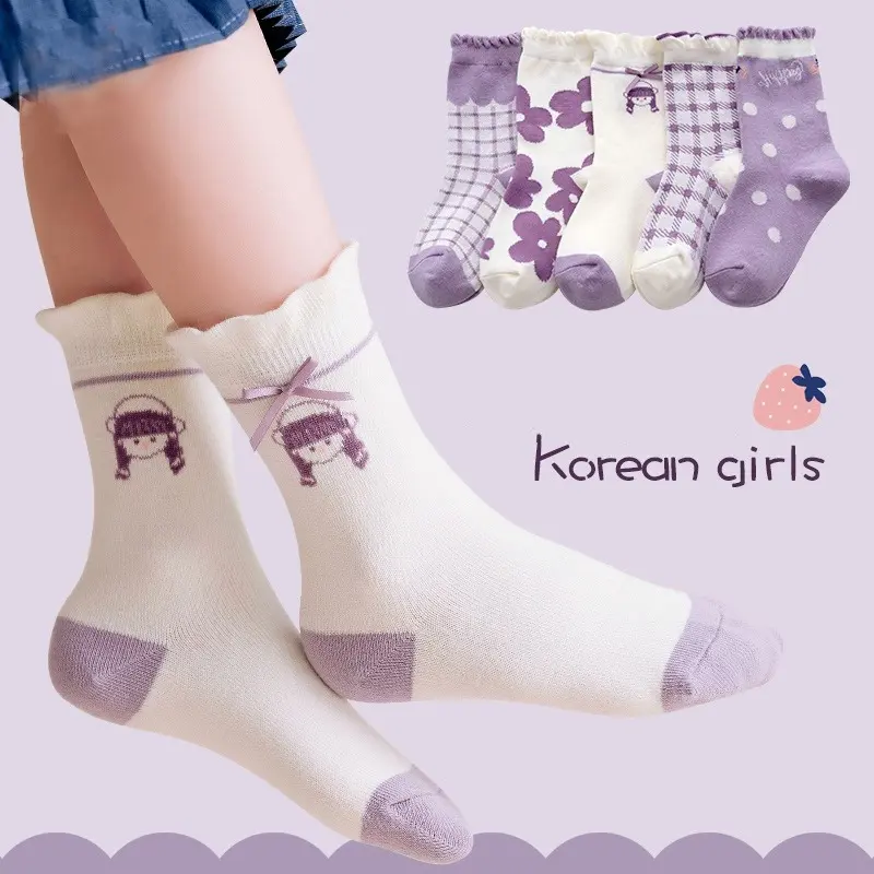 5 Pairs 3-13 Years Old Baby Kids Girls Socks Packaged Cartoon Non-slip Cotton Socks