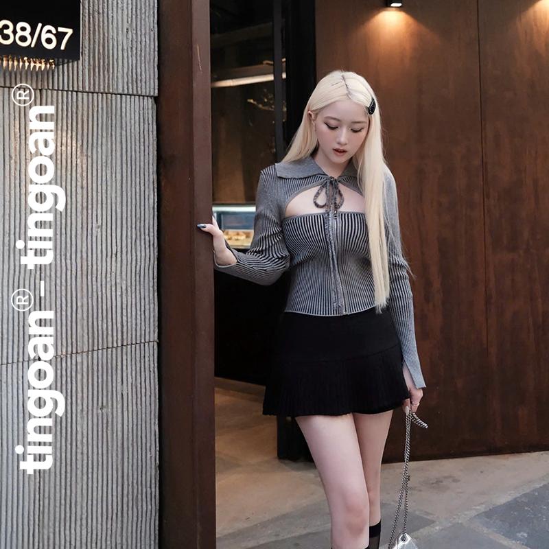  TINGOAN X TIKTOKSHOP - Set len áo khoác cổ bẻ phối quây khóa zip XÁM 