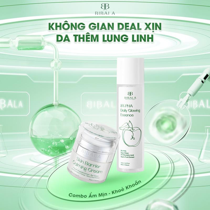 Bộ đôi Nước dưỡng 8% PHA sáng mịn, tẩy TBC, ngừa sần mụn 150 ML + Kem dưỡng tái tạo, giảm kích ứng 20G BIBALA