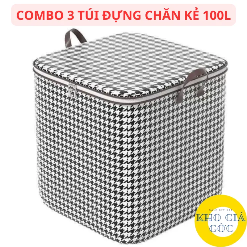 Combo 3 Túi Đựng Chăn Màn Kẻ 100L Chống Thấm Nước