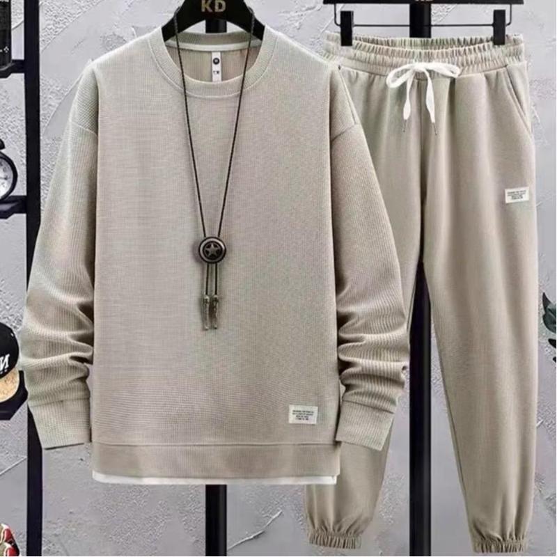 Bộ thể thao thu đông nam chất tổ ong Thoáng khí 4 màu trơn Sport Tập Gym Chạy Bộ bộ quần áo thể thao