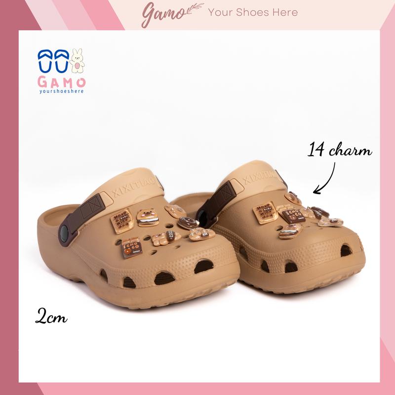 Dép sục nữ basic XIXITIAO đế cao 2cm kèm set charm kiểu sandal quai hậu phối 2 màu Gamo CS-64