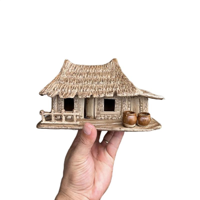 Mô hình nhà tranh nhà rơm dài 20 cm, trang trí không gian thư giãn, decor phòng, trang trí bể , làm tiểu cảnh sân vườn Trang Trí Nhà thác nước bonsai, nhà gốm, tiểu  cảnh đảo bay suối bộ hòn non tiểu cảnh thác nước mini  thảm  rêu combo gundam cá