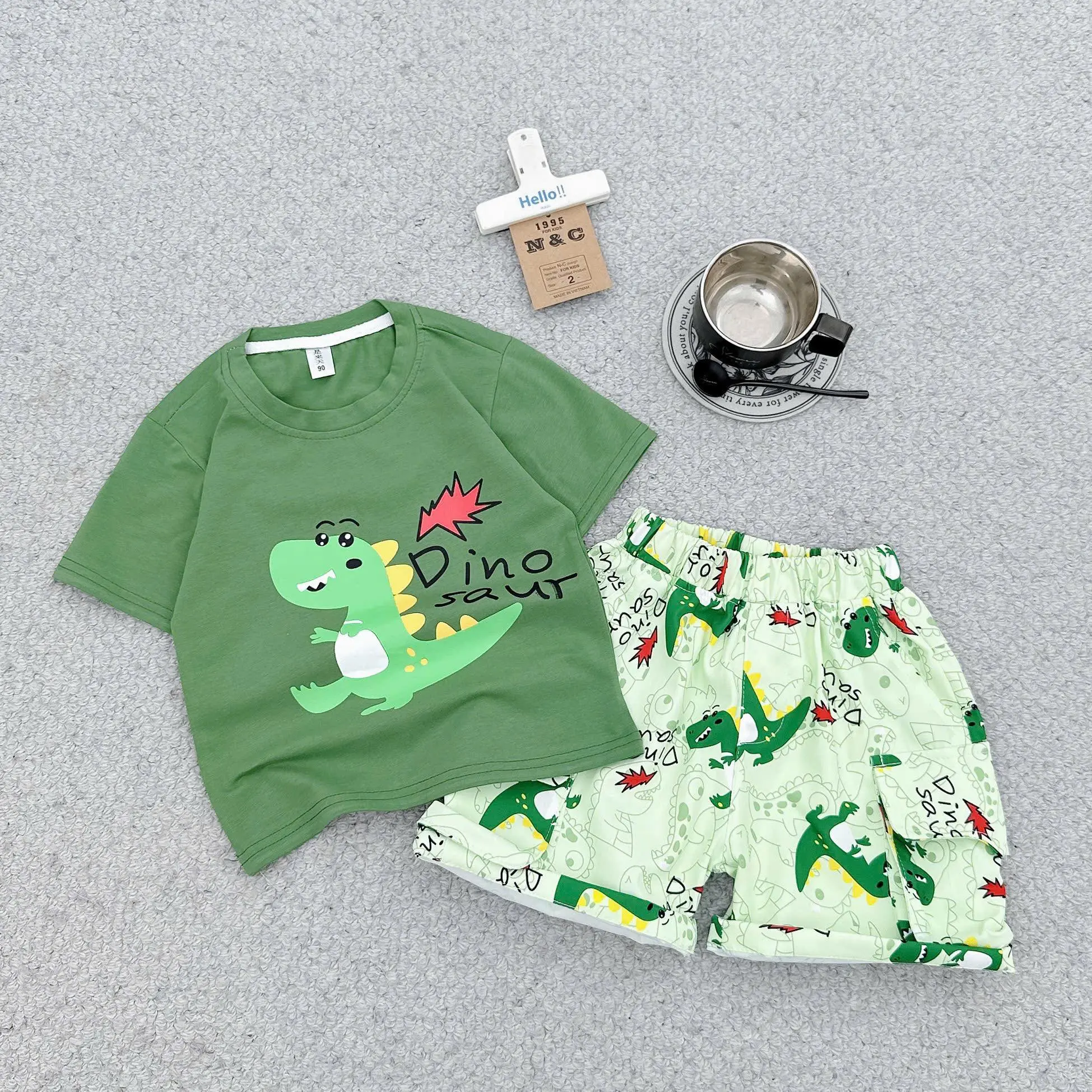 [GẠO.BABY] Set quần áo bé trai : set bộ thun khủng long dino cho bé by GẠO.BABY