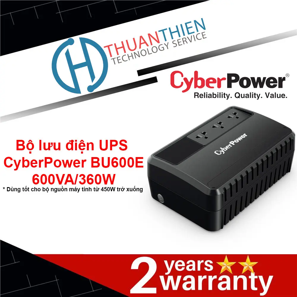 Bộ lưu điện UPS CyberPower BU600E 600VA/360W - Chính hãng Bảo hành của nhà sản xuất Bảo hành quốc tế