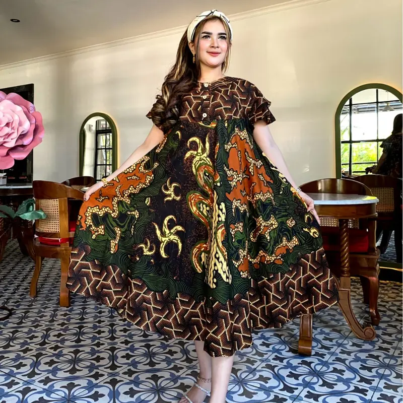 DASTER PAYUNG JUMBO MOTIF WAYANG TERBARU KANCING DEPAN Busui remaja Ibu Menyusui Bumil Lengan Hamil Rayon daster  bunga 1