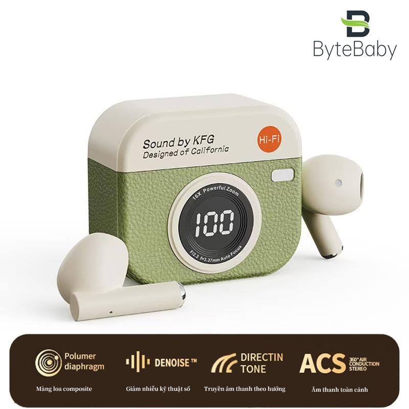 Q86 Tai nghe Bluetooth không dây TWS 5.4 ENC Tai nghe Hiển thị mức pin Phong cách máy ảnh cổ điển Nhỏ gọn và thời trang