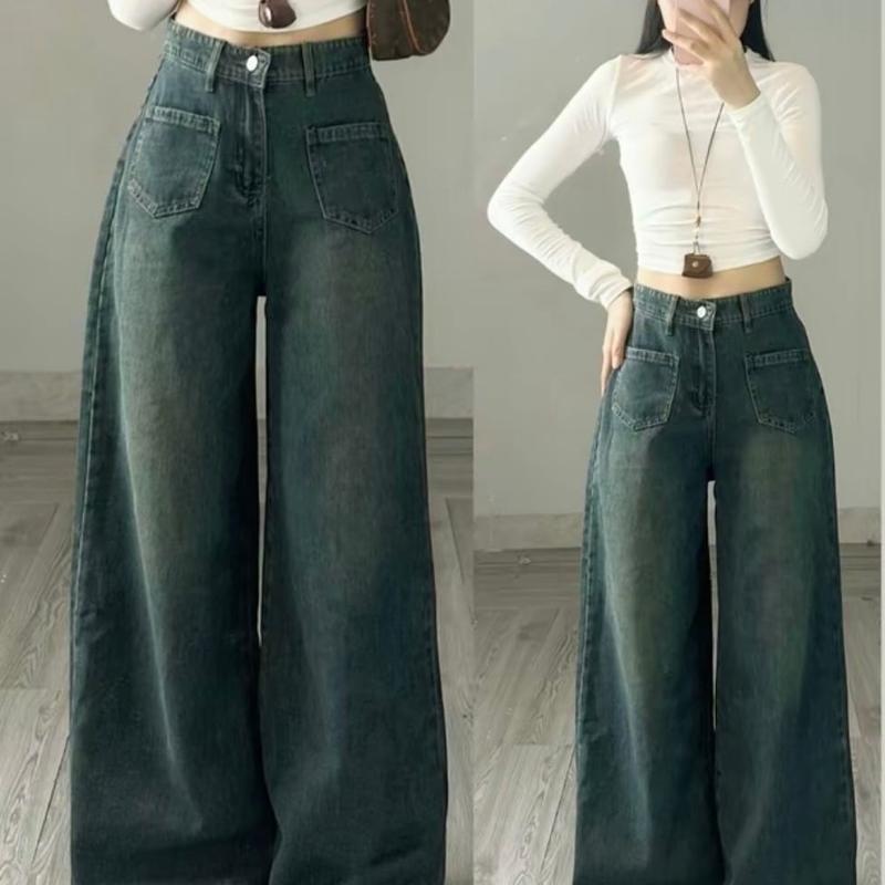 QUẦN JEANS ỐNG RỘNG,QUẦN JEAN GẤU LAI TÚI VUÔNG CẠP CAO HÁCH DÁNG PHONG CÁCH MỚI LẠ MẪU MỚI HOTTREND 0