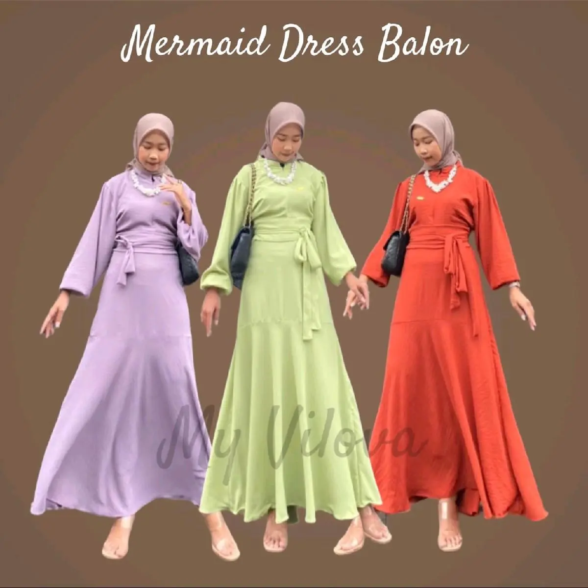 DAPAT 2 PCS My Vilova Moni Dress Mermaid M L XL Crinkle Airflow Fashion Muslim Wanita Terbaru Gamis Lebaran Gamis Crinkle Busui Variasi Belt