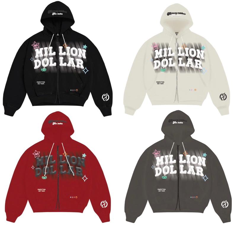 Áo Khoác Hoodie Zip boxy MILLION hình in nổi khoá zip 2 chiều Phù Hợp Nam Nữ Chất Nỉ Bông Cao Cấp hottrend 2024 CONE.club