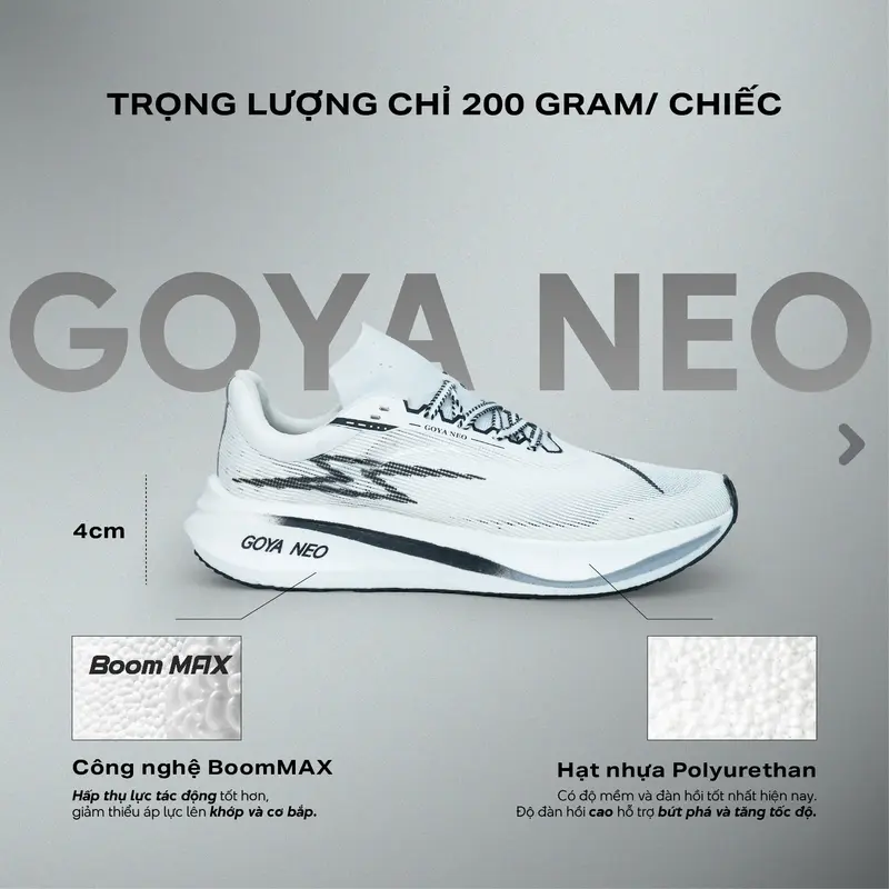 Giày Thể Thao Chạy Bộ Goya Neo Năm 2025 Đen Trắng - Siêu Nhẹ, Êm Ái, Bám Đường Tốt Phù Hợp Cho Nam Nữ Chạy Bộ, Sneaker Chuyên Chạy Bộ, Tập Thể Dục 1