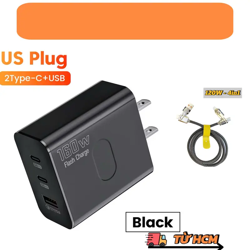 Củ Sạc Nhanh 160W 3 Cổng 2 Type-C 1 USB, Và Cáp Sạc Nhanh 120w 4 trong 1 - Sạc Siêu Nhanh Cho Điện Thoại Phone - Phụ Kiện 8