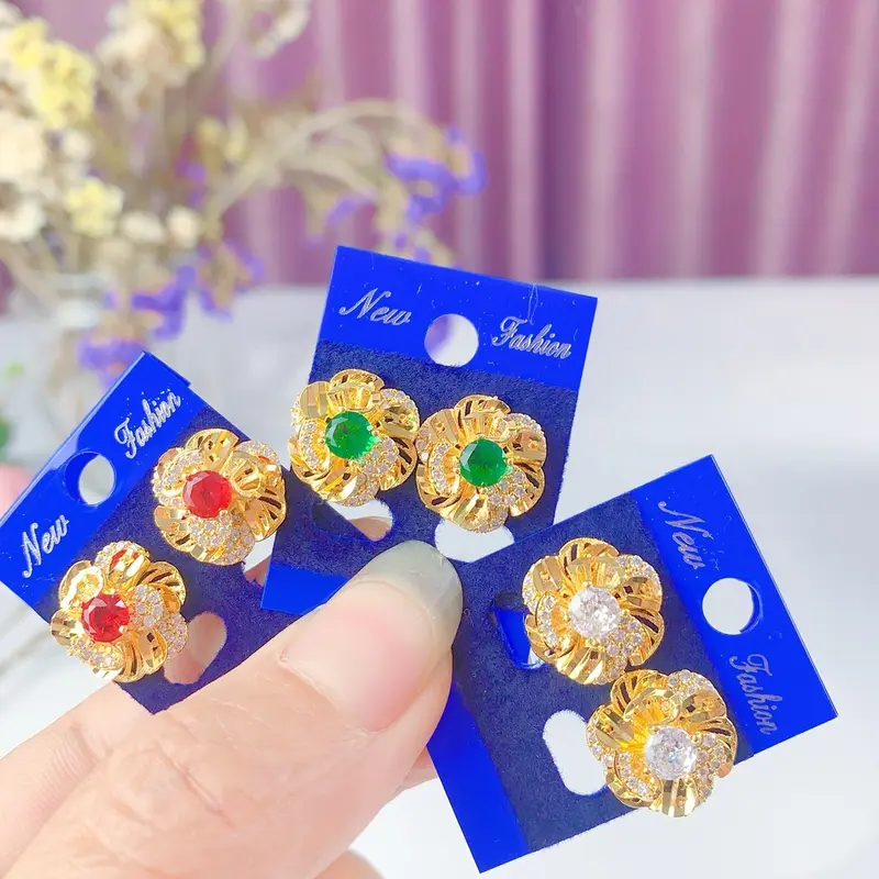 Com Bo kiềng cổ , hoa tai Nữ  mạ vàng 24k Kết Hợp Mặt Dây Chuyền Hoa mai Women 4