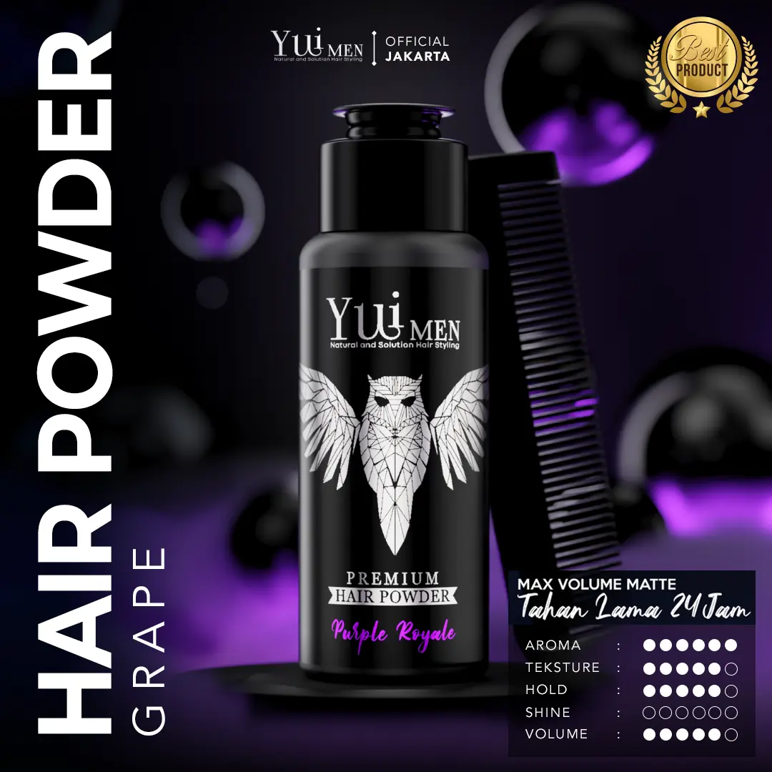 YUIMEN HAIR POWDER PREMIUM - AROMA GRAPE - GRATIS SISIR [ Natural and Solution Hair Styling ] Kering Perawatan