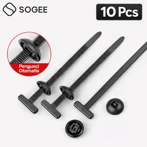 SOGEE - 10 Pcs Klip Panel Mobil Universal T-Head Cable Tie Hitam Pengikat Bumper Fender Mesin Klip Pengikat Kabel Ties Serbaguna Kualitas Tinggi dengan Pengunci Otomatis dan Bahan Nylon Tebal