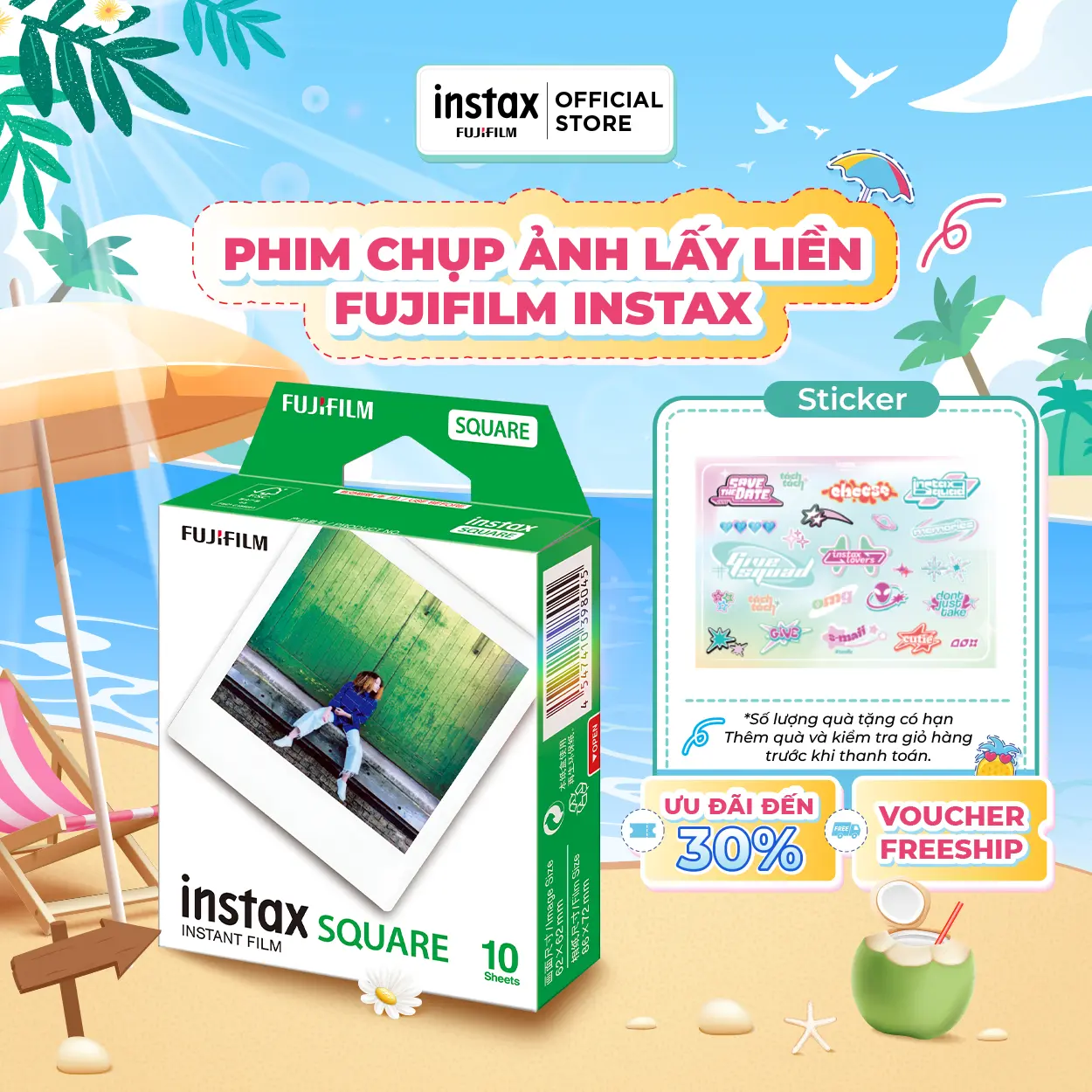Phim Chụp Ảnh Lấy Liền Fujifilm Instax Film Square Viền Trắng Hộp 10 Tấm