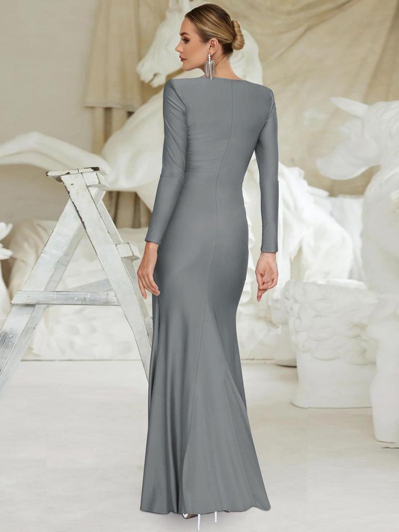 Product Introduction of Women's Plain Twist Boat Neck Dress, Elegant Long Sleeve Maxi Dress for Party Club Dating Wear, Women's Clothing for Spring & Fall 5