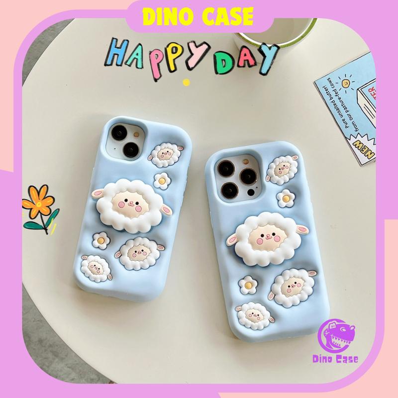 Ốp Điện Thoại Silicone Mềm Chống Sốc In Hình Cừu Hoạt Hình Có Giá Đỡ Cho iPhone 7plus X Xsmax 11 12 13 14 15 Promax Case