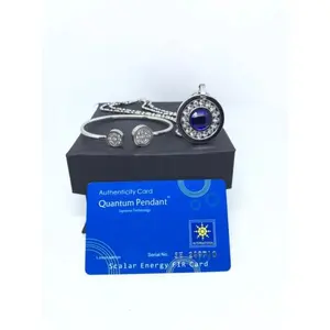 Satu Set Gelang Quantum Pendant Necklace +Kalung Quantum set FREE BOX+SERTIFIKAT Motif Bulat Permata Biru Safir