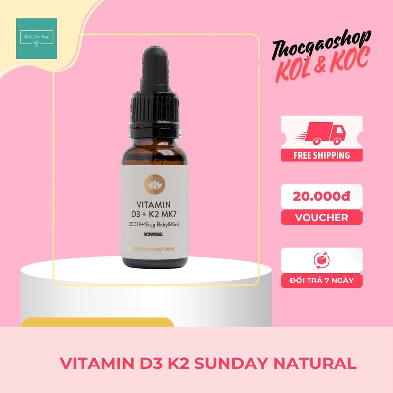 (AFF) (hàng nhập khẩu) Vitamin D3 K2 Sunday Natural 200ie+15ug K2 dành cho bé