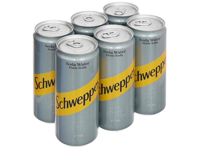 LỐC 6 LON NƯỚC CÓ GA KHÔNG ĐƯỜNG SODA SCHWEPPES 330ML sting chanh biển xanh