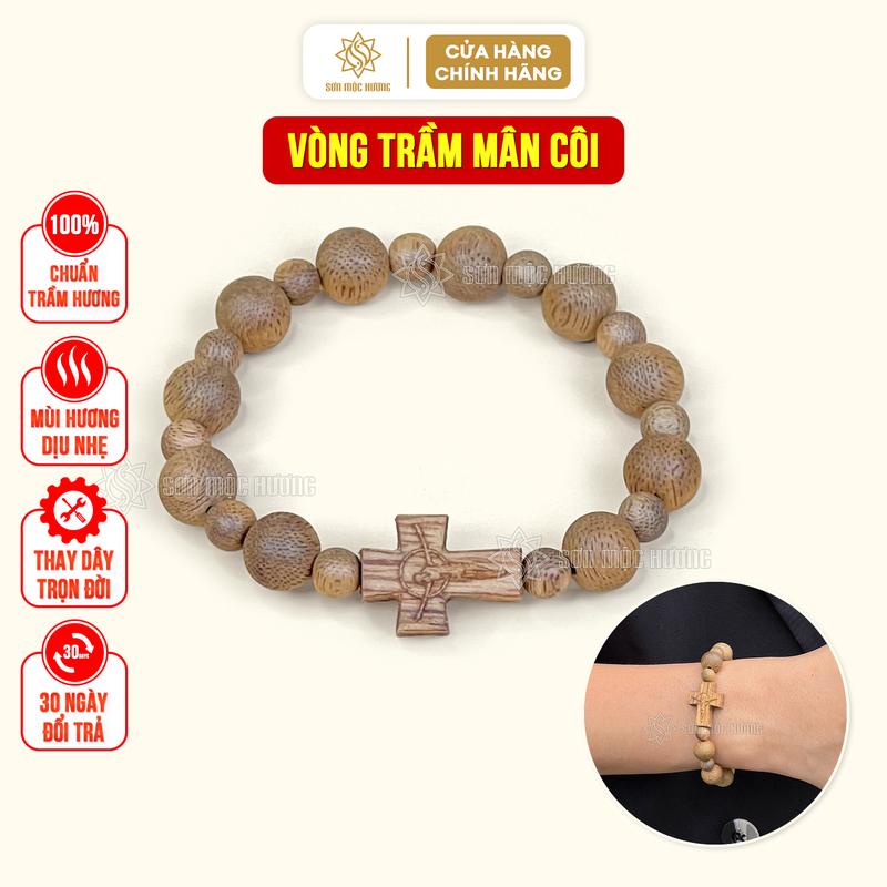 Vòng tay mân côi trầm hương thánh giá Sơn Mộc Hương đeo tay nam nữ Phụ Kiện