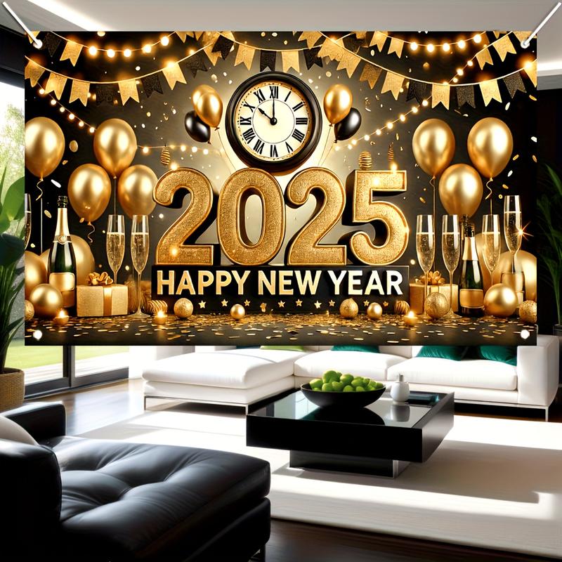 Biểu Ngữ Chúc Mừng Năm Mới 2025, Phông Nền Polyester, 71x43 ", Thích Hợp Cho Các Dịp Thông Thường Và Tiệc Tùng Trong Nhà Lễ, Nền Chụp Ảnh Tạo Không Khí Năm Mới, Treo Tường Kỷ Niệm Tại Nhà 1
