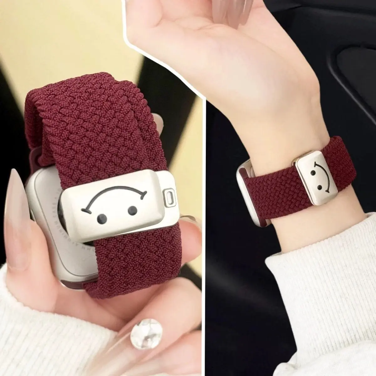 Applicable to applewatch10S9 strap iwatch87 watch strap braided magnetic Apple watch festive wine red