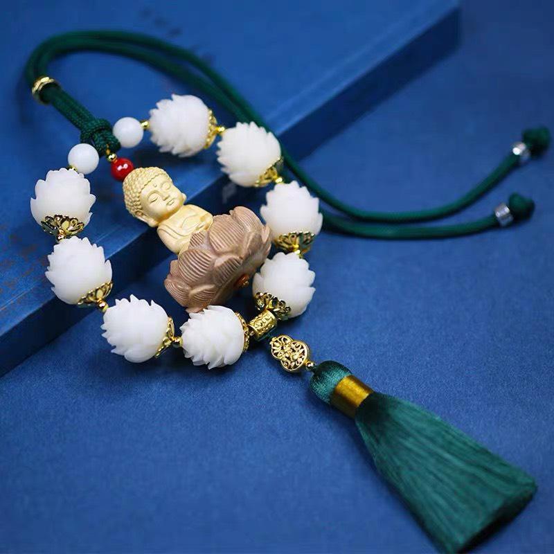 Vòng liên hoa Phật Thích Ca gỗ hoàng dương trang trí xe oto, khánh treo gương chiếu hậu oto mang lại bình an may mắn , trang trí nội thất oto sang trọng, tâm linh, vui vẻ , hỷ lạc vong  lien hoa