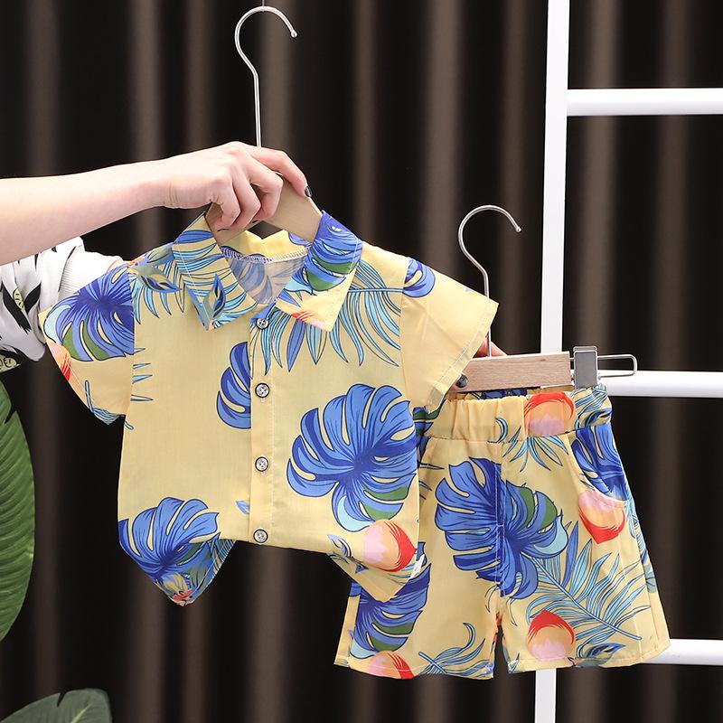 Product Introduction of ชุดสองชิ้นฤดูร้อนสำหรับทารกอายุ 0 - 3 ปี | ชุดเด็กชายสไตล์ชายหาด แขนสั้นผ้าฝ้าย (เสื้อทีปากโค้ง) 3