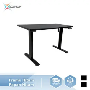 Oxihom T1 [ FULL SET ] Meja Gaming Meja Computer Naik Turun Hidrolik Standing Desk Ergonomic Desk Height Adjusment Desk HAS Elektrik Desk with Modern Design, Enhanced Comfort, and Productivity for a Healthier Work Lifestyle. - Hitam-Hitam, 120x60cm, 2,5cm