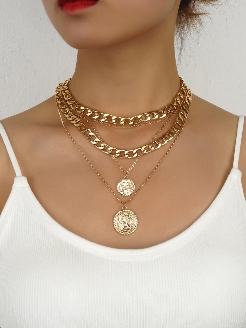 Product Introduction of Hot Sale Multi-Layer round Plate Pendant Personality Trend Head Necklace Neck Accessories 3