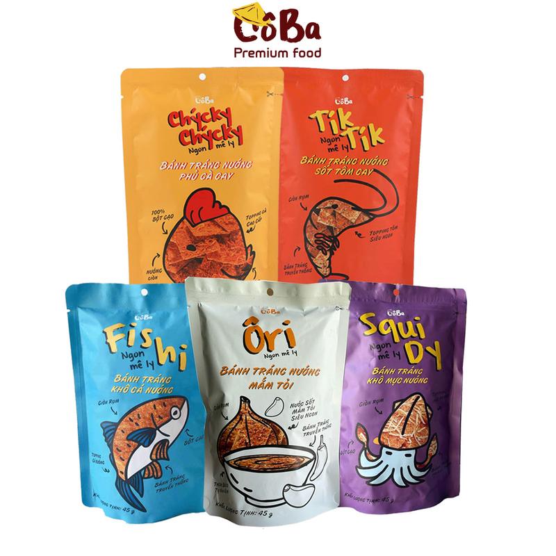  Combo 5 Gói Bánh Tráng Nướng Cô Ba - BATRAFOOD Mix 5 vị  mắm tỏi gà cay khô cá tôm cay khô mực  Snack Ăn Vặt 