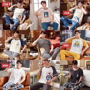 BAJU TIDUR PIYAMA COWOK CP KAOS TEBAL HALUS ADEM IMPORT BERKUALITAS LENGAN PENDEK SETELAN CELANA PANJANG WARNA CERAH TERBARU SIZE L-XXXL FIT TO 80KG