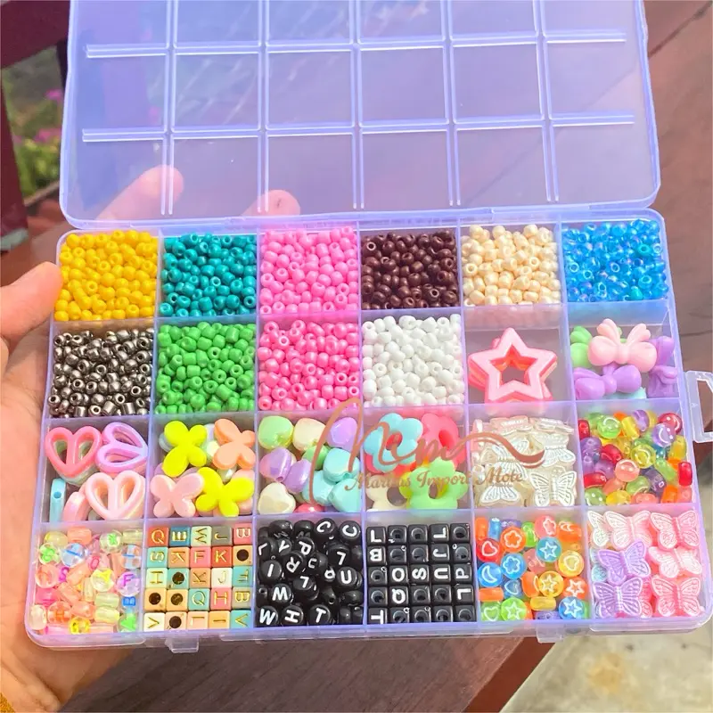 Set Manik Manik DIY + Senar Lengkap Aesthetic Gelang Cincin Kalung | Meronce manik anak mainan edukasi | manik Manik box setset mix 3 Kualitas Premium 3