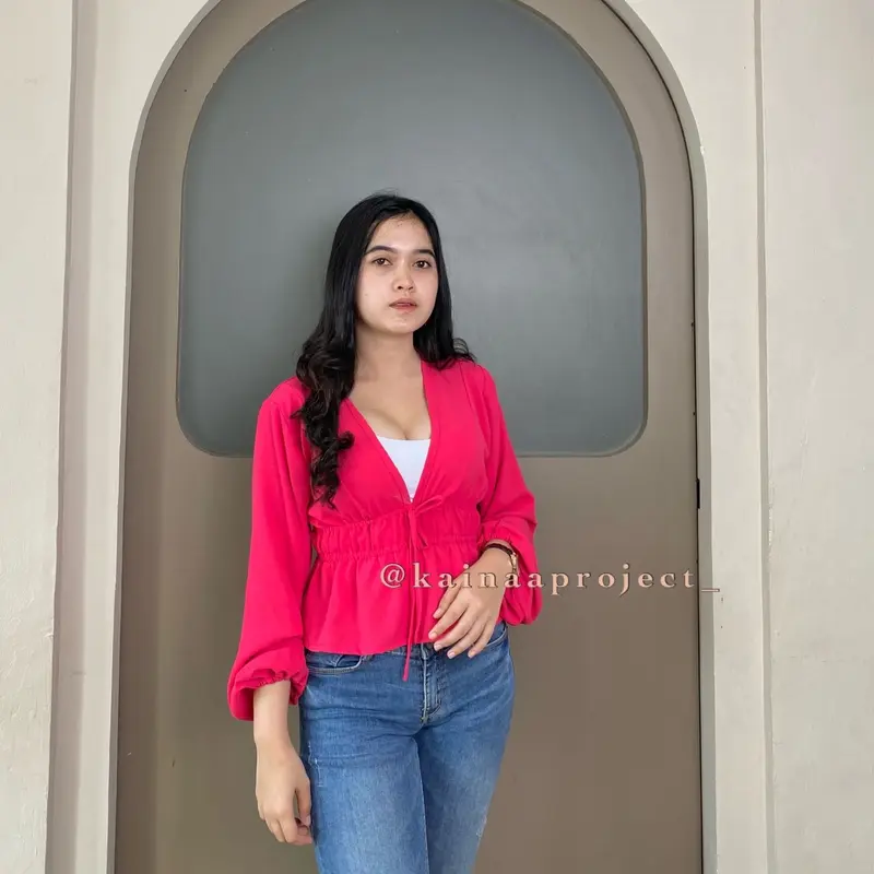 Alena Blouse Airflow Hijab Friendly Korean Blouse Baju Biru 5