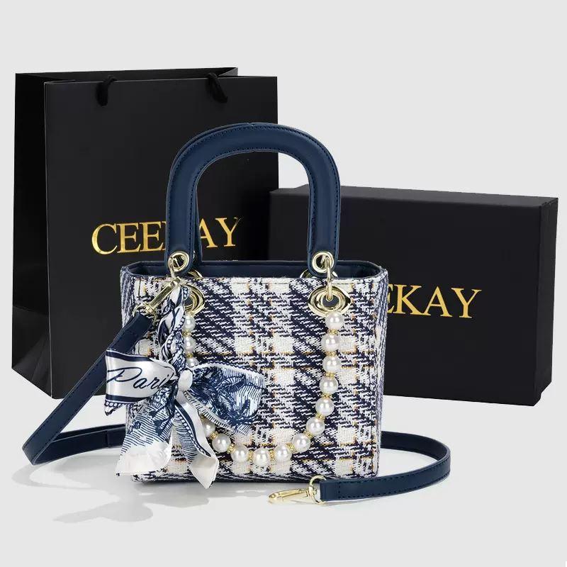 Túi Xách Nữ CEEKAY Chính Hãng Thêu Họa Tiết kèm Nơ Khóa Kéo Quai Quai Xách Hàng Quảng Châu