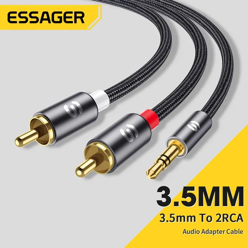 สายสัญญาณเสียง RCA, Essager, แจ็ค 3.5 มม. ถึง 2 RCA, ตัวแยกสัญญาณชาย RCA 3.5 มม. ถึง 2RCA, สาย Aux, เหมาะสำหรับทีวี, PC, เครื่องขยายเสียง, ลำโพง DVD, ลวด