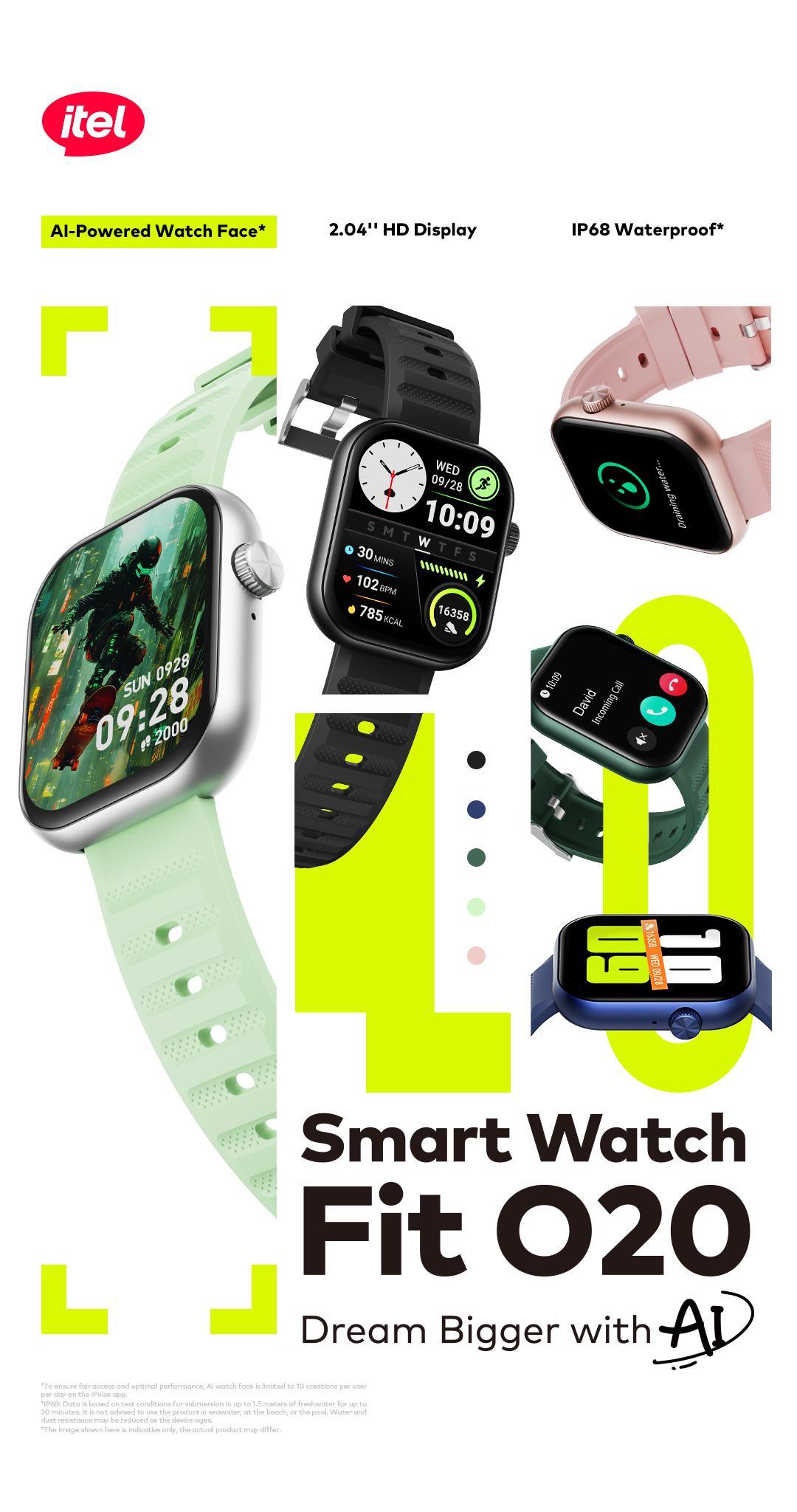 [Exclusive arnoldleonard0508 +Free Strap] itel Smart Watch ISW-O20 AI Watch Face | Pemantau Kesehatan 24 Jam | Panggilan BT | Layar HD 2.04" | Tahan Air IP68