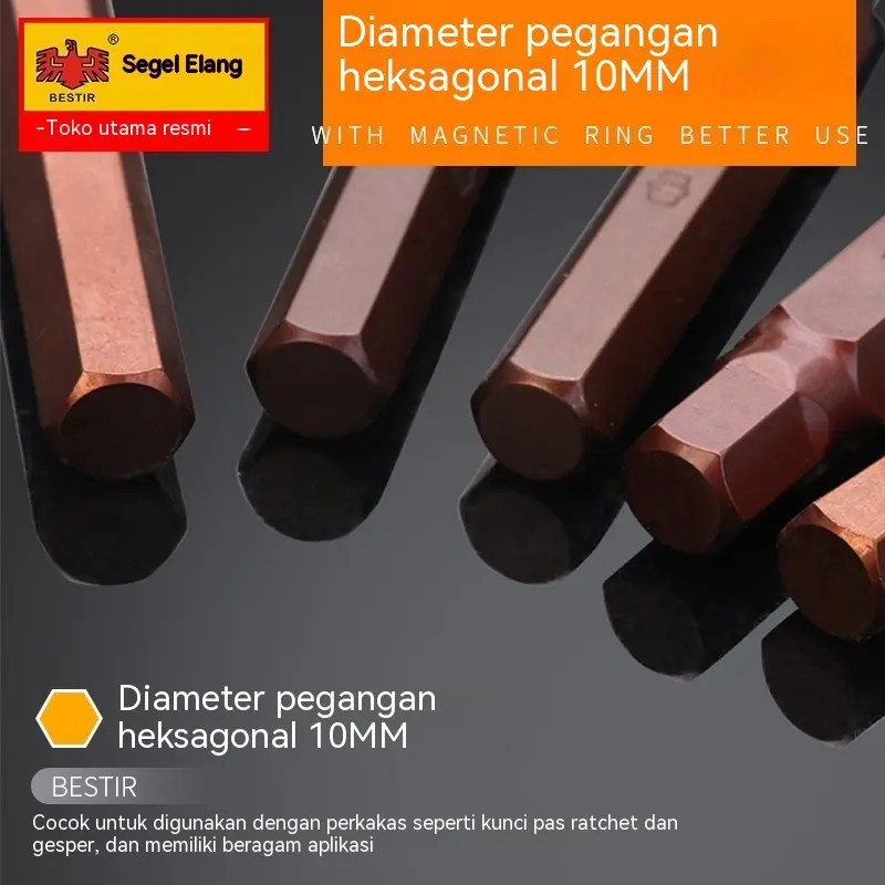 BESTIR Kepala Obeng Heksagonal Kepala Obeng 10Mm Ujung Gesper Soket H10 Kunci Cepat 6 Sudut Alat Obeng 2