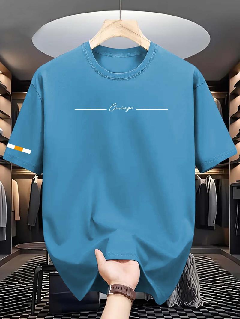 Product Introduction of Unisex Simple Korean Casual Crew Neck T-Shirt, Summer Short Sleeve Polyester Top with Graphic Print, Slight Stretch Knit Fabric, Regular Fit - Stylish Everyday Wear Men's Top 3