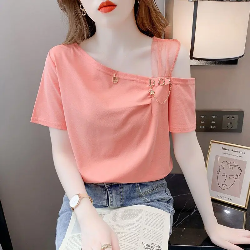 Áo Mùa Xuân Cho Nữ, Thiết Kế Đẹp, Cổ Áo Chéo Độc Đáo, Dáng Rộng Và Áo Dáng Bất Đối Xứng ngắn Tay, Thích Hợp Cho Mùa Xuân Và Mùa Hè, Phong Cách Gợi Cảm, Hàng Mới Về Năm 2024 Và 2023, Áo Cánh Thường Ngày