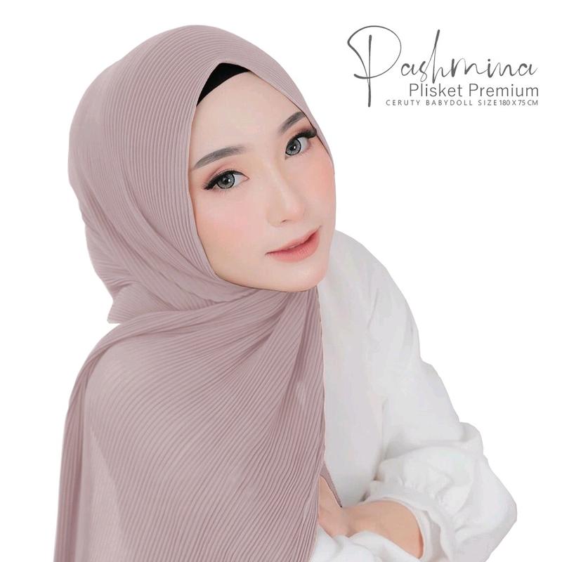 Hijab Pashmina Plisket Tanpa Garis Ceruty Babydoll Kerudung Viral Terbaru Kekinian Muslim Doll 1