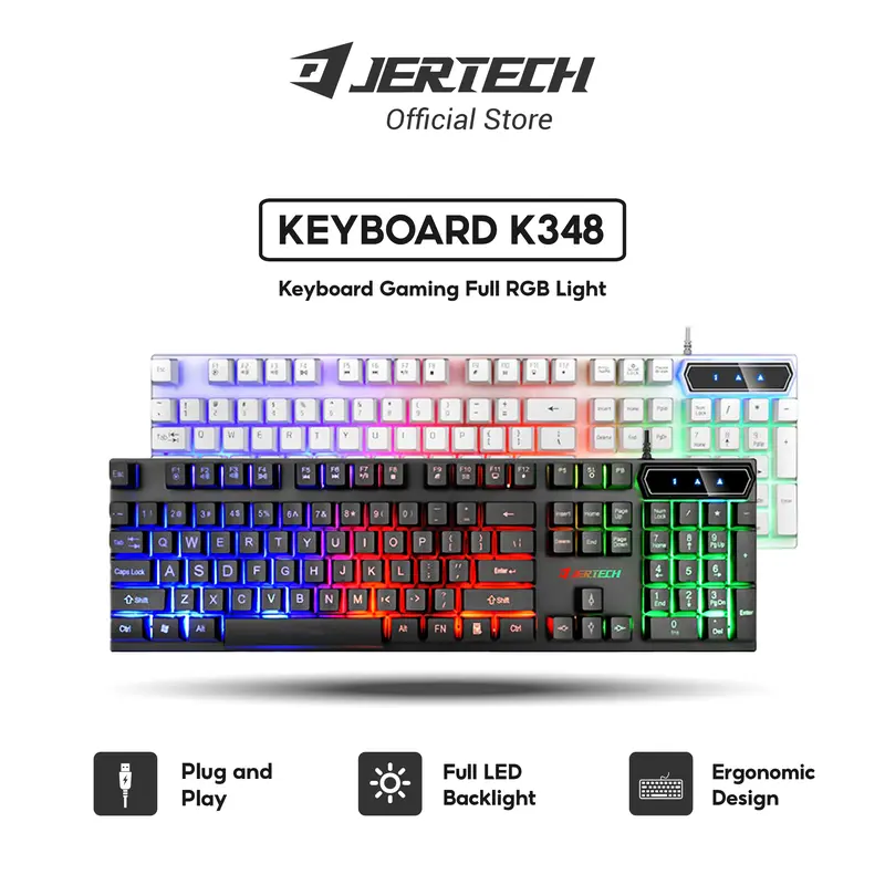 JERTECH Keyboard Computer Gaming Kabel Usb K348 Full LED Backlight Mouse 0