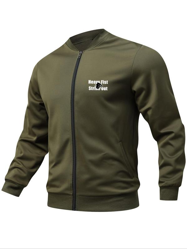 Men's Regular Fit Letter Print Zip Up Jacket, Casual Long Sleeve Pocket Outerwear for Daily Wear, Fashion Men's Clothes for All Seasons 3
