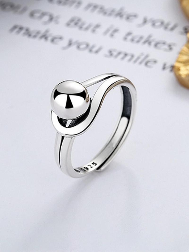 Product Introduction of 925 Sterling Silver Simple Fashion Ball Design Ring, Adjustable Ring, Fashion Jewelry Accessories for Women & Men 5