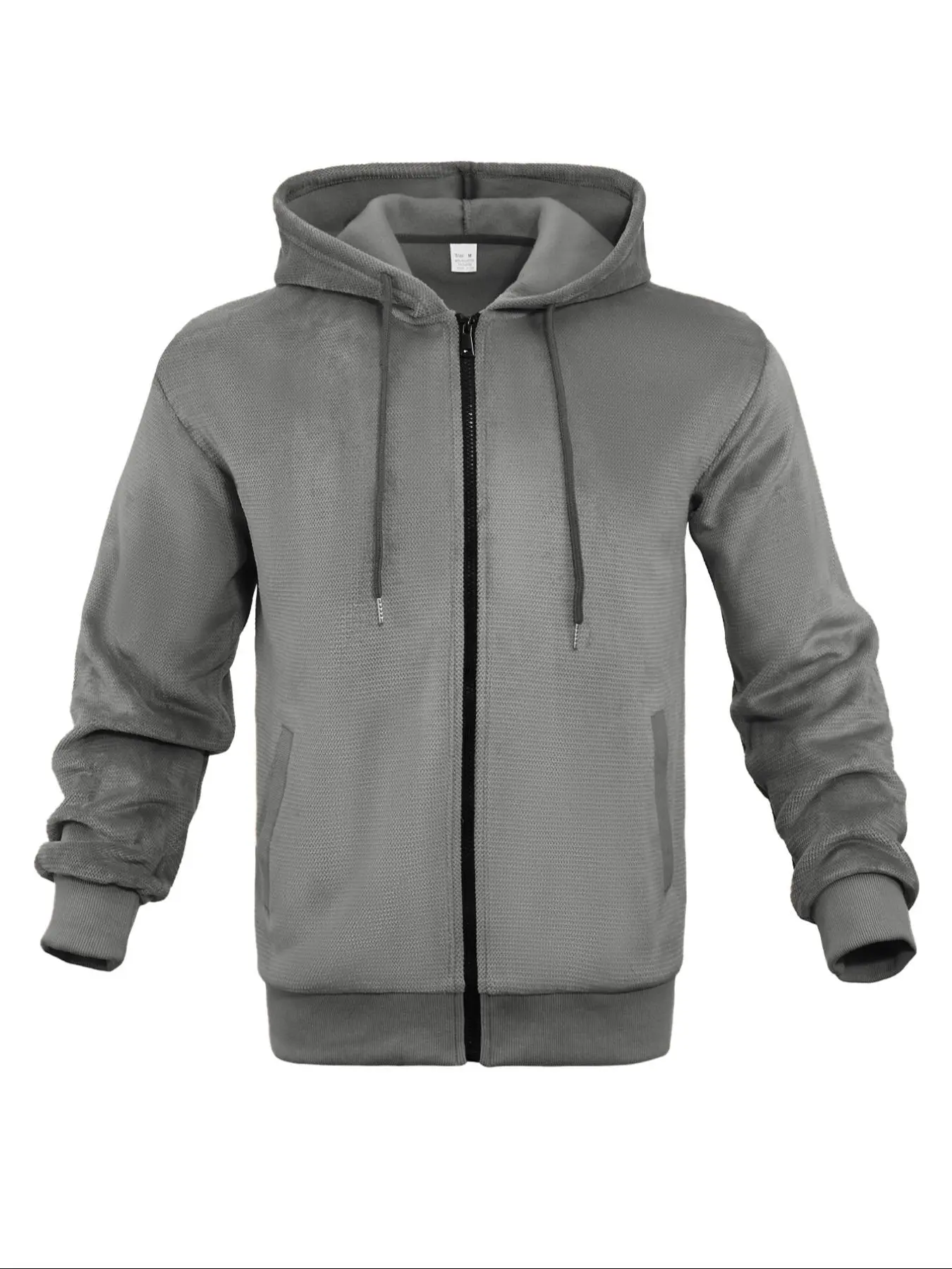 Men's Solid Pocket Drawstring Zip Up Hoodie, Regular Fit Casual Long Sleeve Hooded Sweatshirt for Fall & Winter, Men's Clothes for Daily Wear