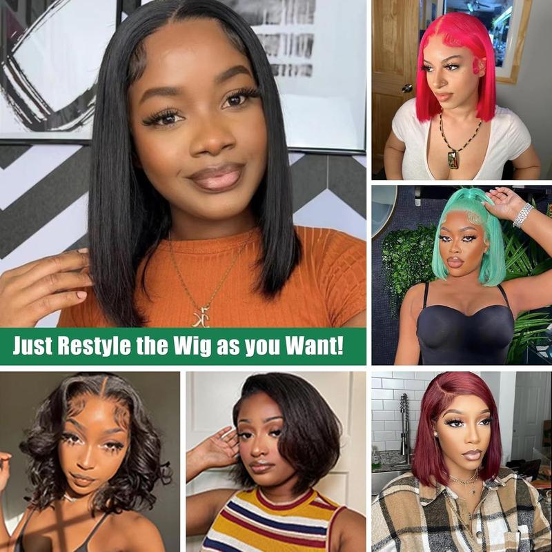 Local shipping-13x4 Bob Straight Human Hair Wig Lace Front Wig 100% Human Hair Pre Plucked with Baby Hair 180% Density Wigs for Black Women Natural Color (natural bob wig human hair, 8 Inch) 3
