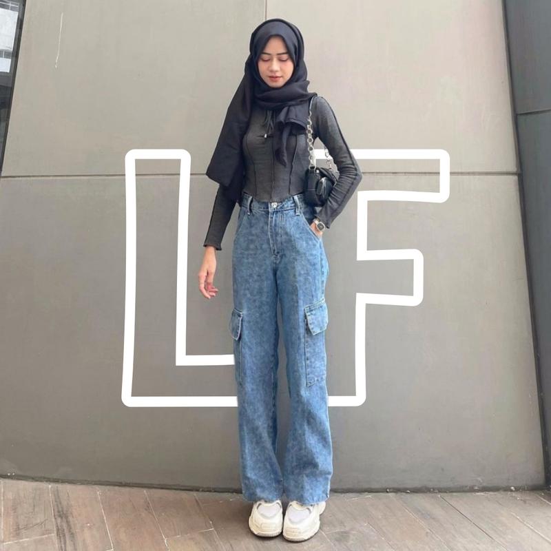 Highwaist Jeans Cargo Loose Hangover Vol.2 - Celana Cargo Jeans Premium Tebal Kekinian Wanita Panjang Cewek Denim 9